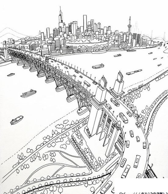 南京长江大桥简笔画简单漂亮,南京长江大桥画法