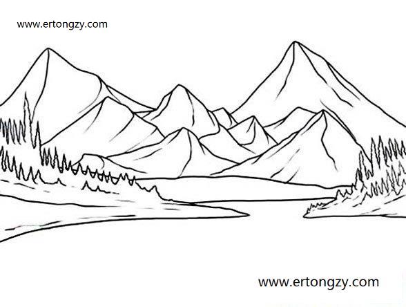 山川与河流风景怎么画 山川与河流风景简笔画大全,山川与河流风景怎么