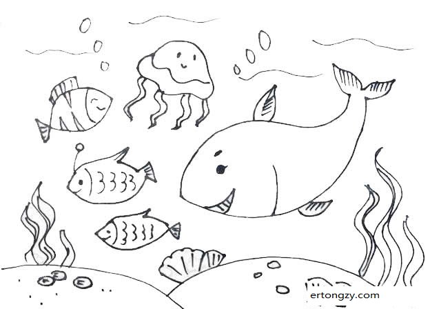 海洋主题儿童简笔画画法步骤教程_动物简笔画