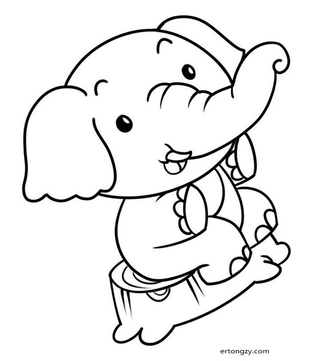 坐在树桩上玩耍的大象简笔画步骤图解_动物简笔画