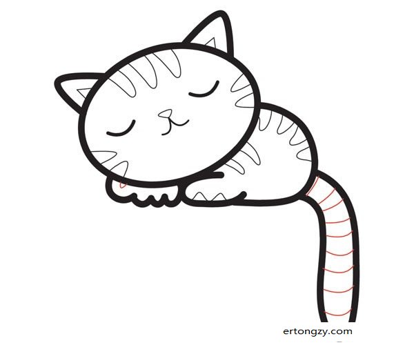 熟睡的小猫咪简笔画步骤图片_动物简笔画_ertongzy.com